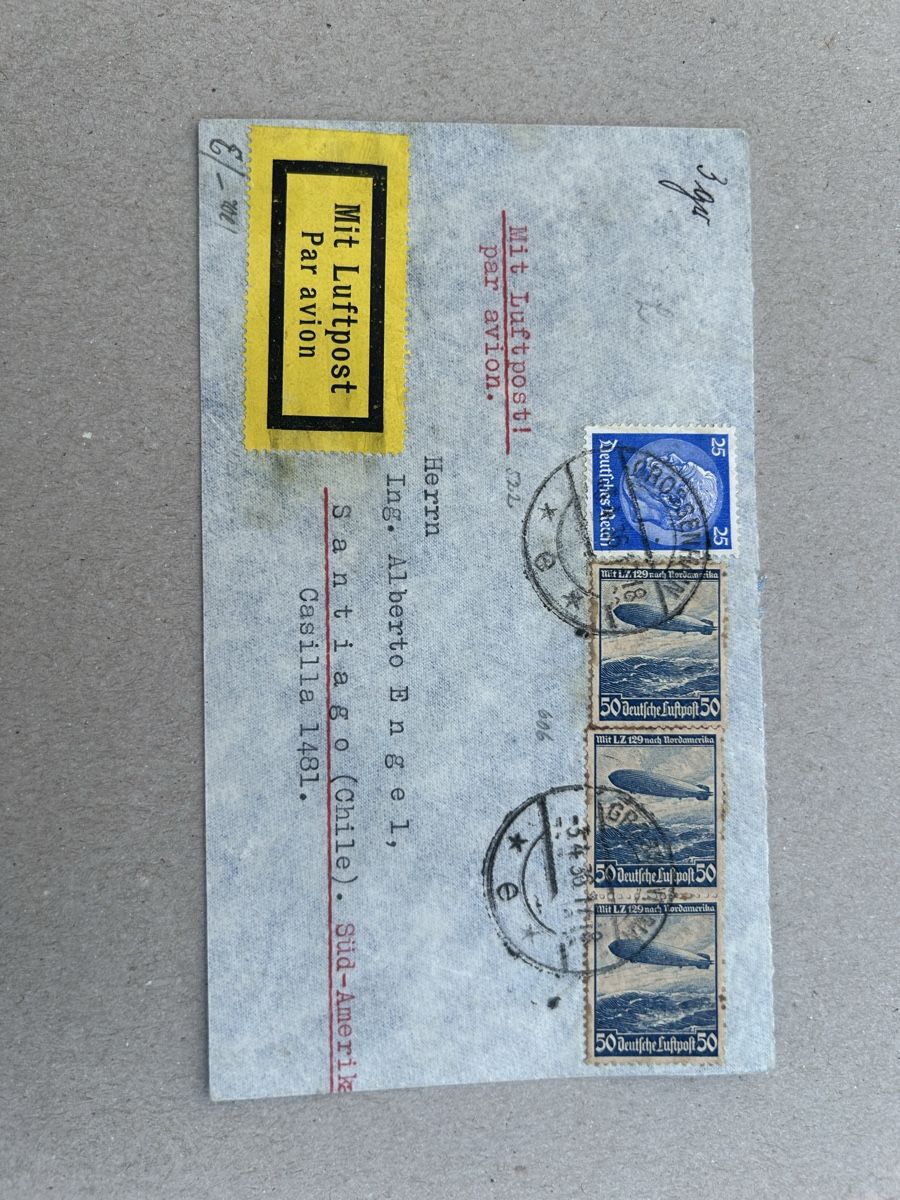 Buste & buste per spedizione: Sensation: Zeppelin LZ 129 Bedarfsbrief Chile (3x Mi. 606) – Usato da Rorschacherberg venduto da RelictByJones
