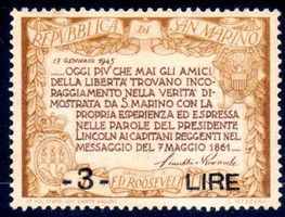 1945 SAN MARINO MARKE MIT AUFDRUCK *OHNE GUMMI* - FR35