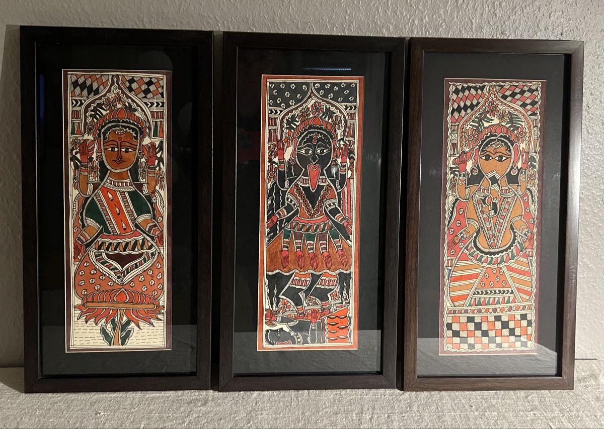 Dipinti: 3 peintures Madhubani Inde divinités, encadrées – Usato da Genève venduto da DELIRBEADS