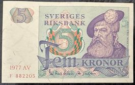 Seltene 5 Kronen Banknote Schweden 1977, Top Zustand!