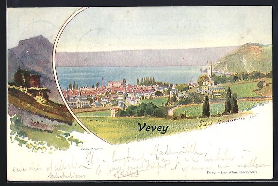 Cartoline postali: Lithographie Vevey, Panorama, Ruine – Usato da Berlin venduto da bartko-reher