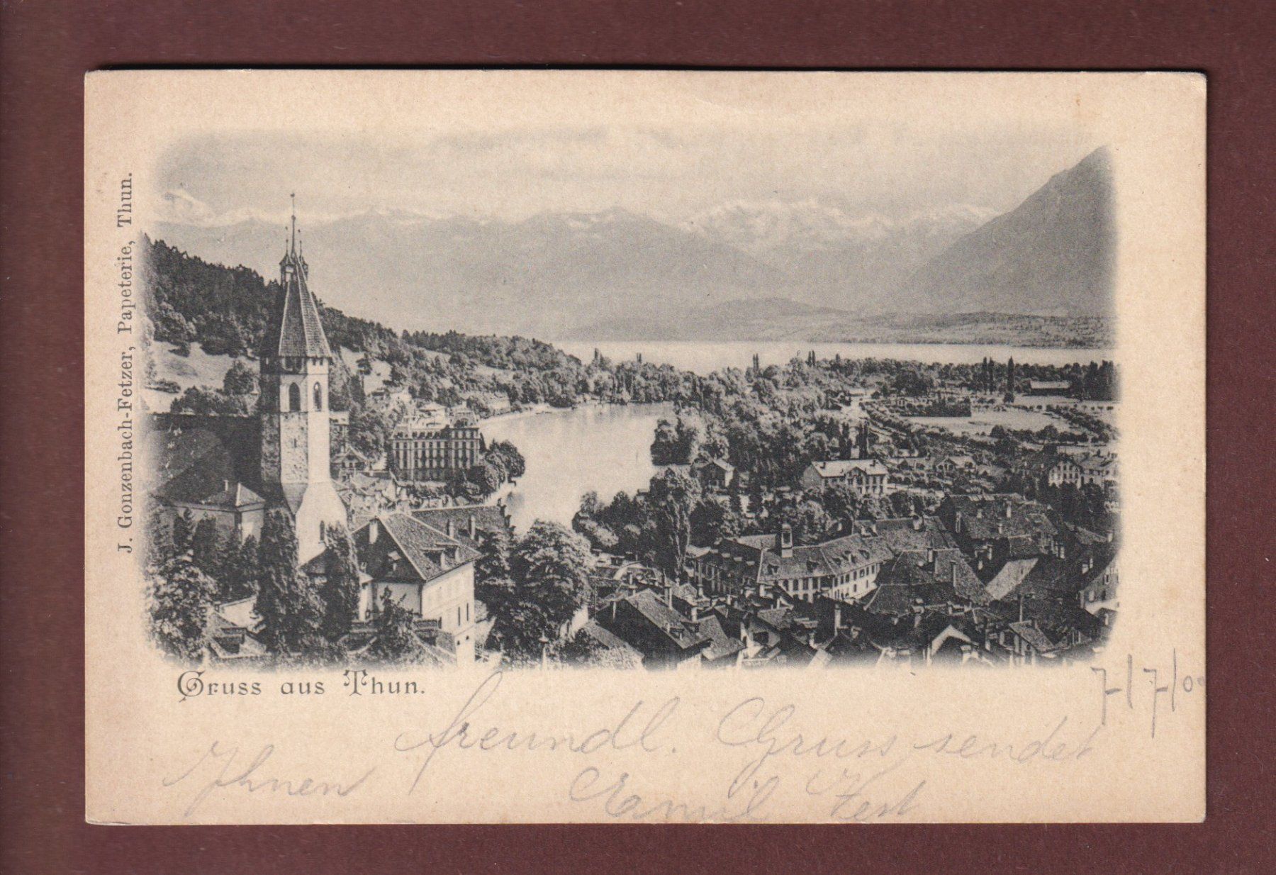 Cartoline postali: Gruss aus THUN - 1900 Feldpost – Usato da Pully venduto da nicecards
