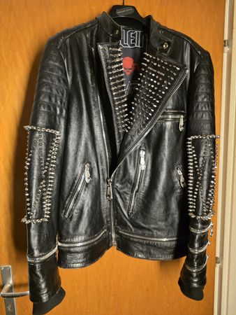 Giacca Philipp Plein, pelle borchie, biker, taglia XL, nuova