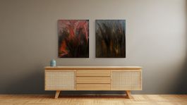 Abstrakte Kunst Öl auf Leinwand 2er Set 80x65cm