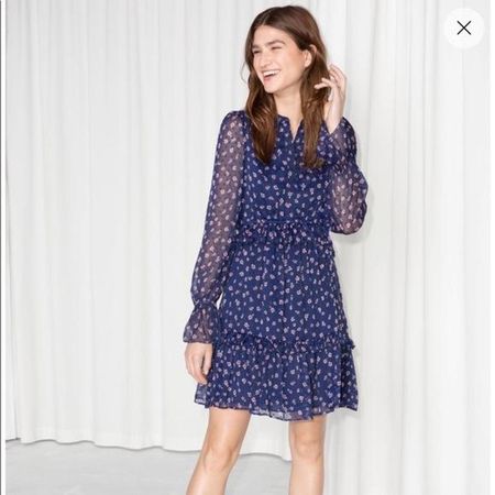 &other Stories Damen Kleid in Blau mit Rosa Blumen