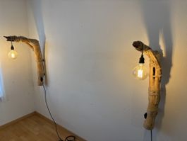 2 Einzigartige Wandlampen aus Holz, rustikal, Vintage Stil!