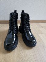 Damen Stiefel Schnürschuhe schwarz Lack 
