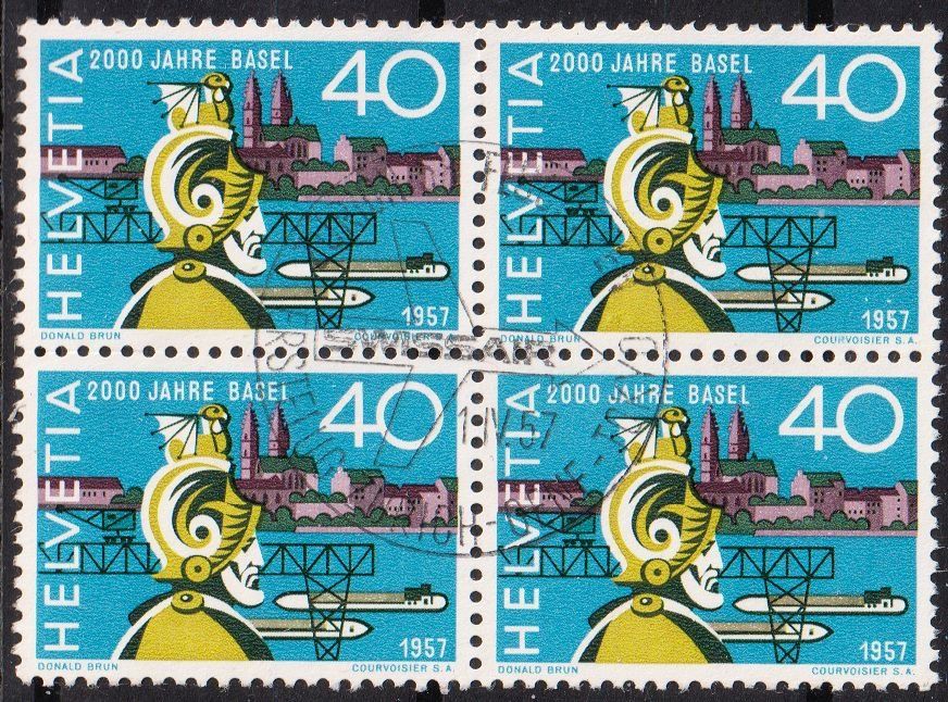 Alle Briefmarken: 331, 40 Rp. 2000 Basel, Viererblock gestempelt – Gebraucht aus Basel von Bingis