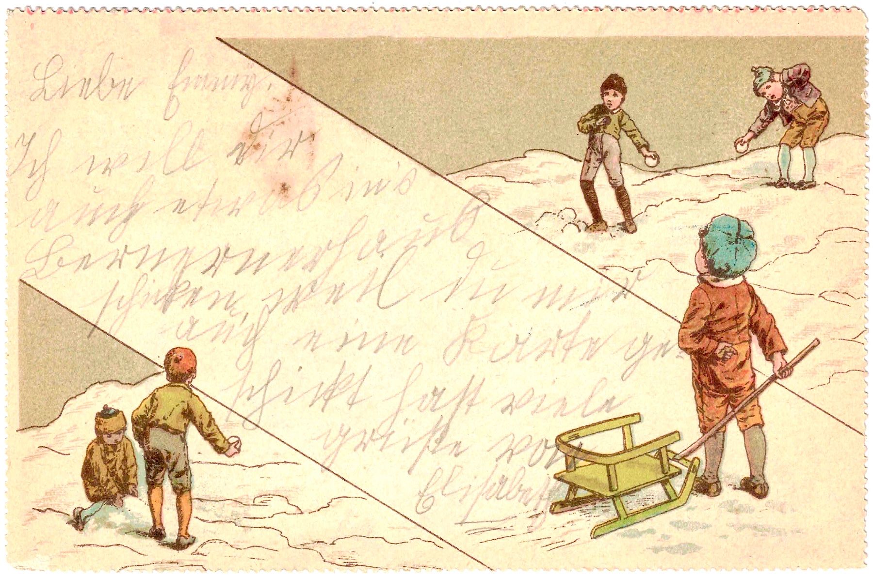 Cartes postales: Schlittenfahrt mit Kinder ca. 1900 (MOT) – D'occasion à Oberdorf BL par Hopfehuepfer