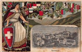 Delémont dans cadre en relief, circulée 1913, perforations