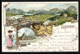 Litho Luzern, Ansicht vom Gütsch, Bahnh