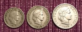 Schweizer Münzen Nickel 1919  5, 10 und 20 Rp. s