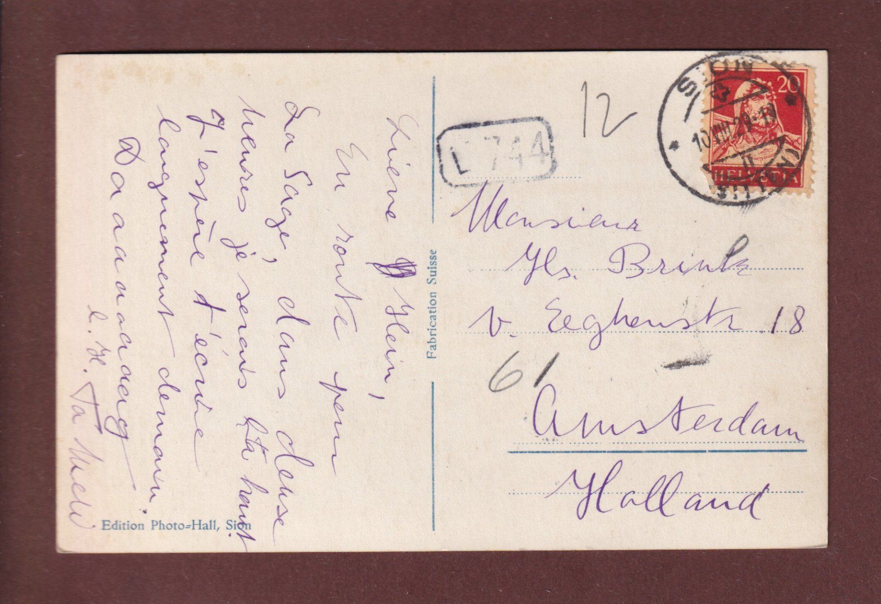 Cartoline postali: SION - Vue partielle - 1929 – Usato da Pully venduto da nicecards 1