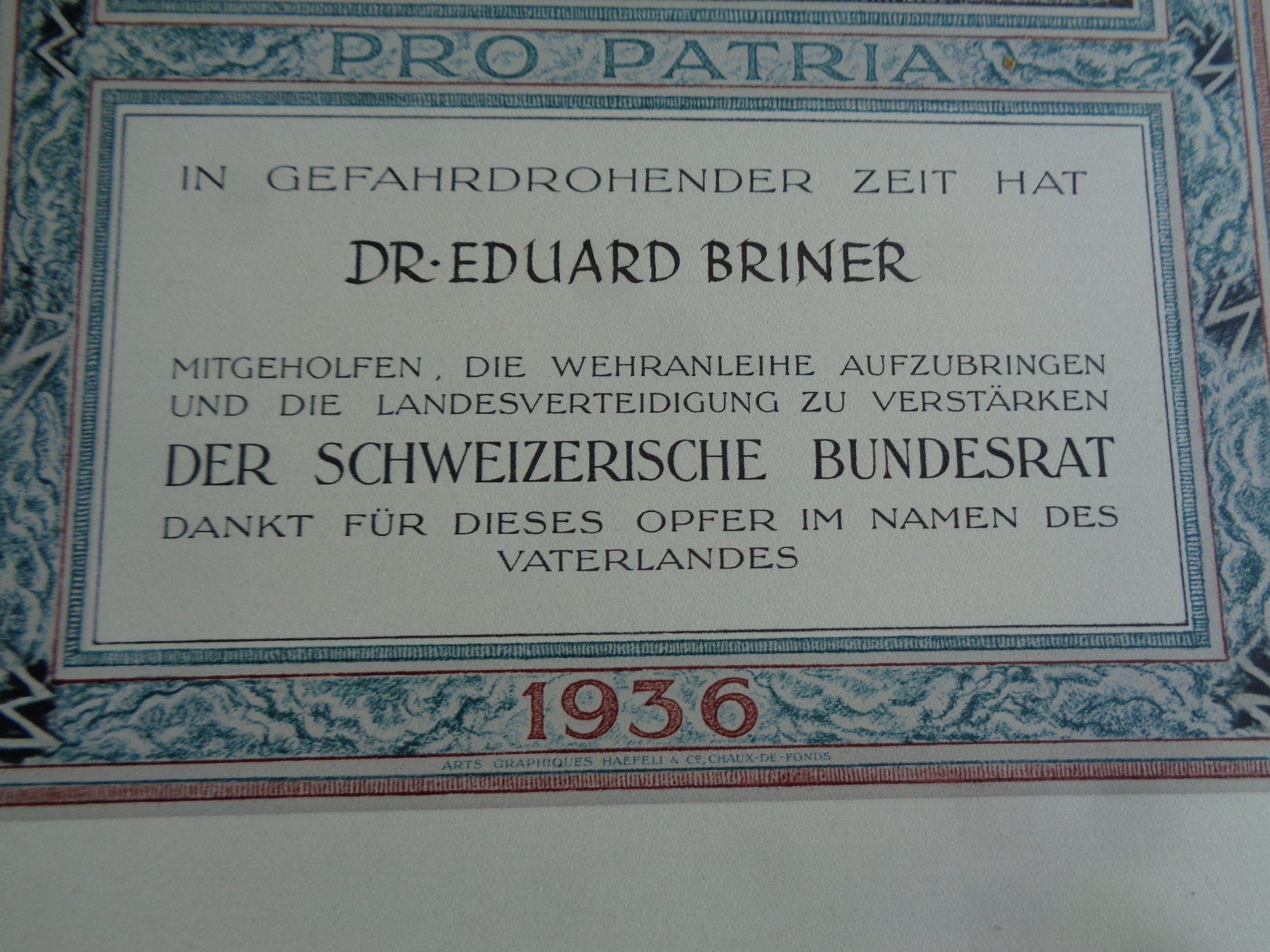 Documenti: Schweizer Armee  Urkunde Nationalspende – Usato da Schmitten FR venduto da aargi49 1