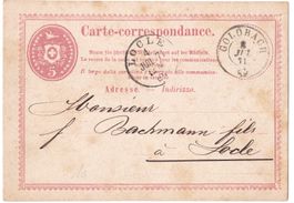 Rarer Stempel GOLDBACH BE  PK 1a ohne Linie, 1871 nach LOCLE