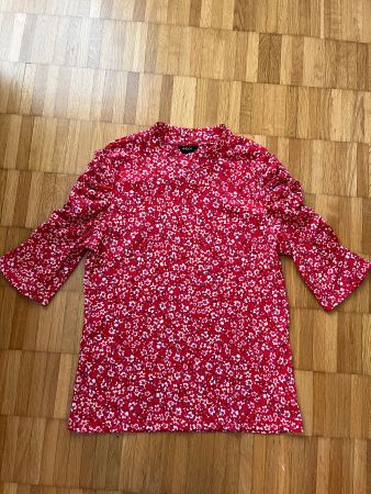 LINDEX Rote Bluse, Blumenmuster, 3/4 Arm, Gr. S