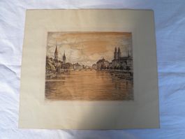 Kupferstic Zürich Limmat Stadtansicht