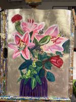 Gemälde Blumenstillleben mit Lilien und Rose neuwertig