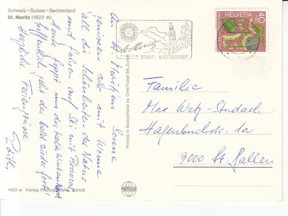 Cartoline postali: St. Moritz 1977 – Usato da Bürglen TG venduto da StampGraf 1