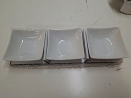 3 Rominox Keramik Servierschalen mit Naturschiefer-Platte