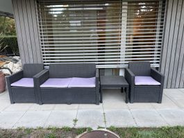 Rattan Garden Lounge Set with Table and Cushions