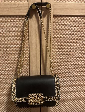 Michael Kors Tasche LeoSchwarz Leder Damen Kette Gold