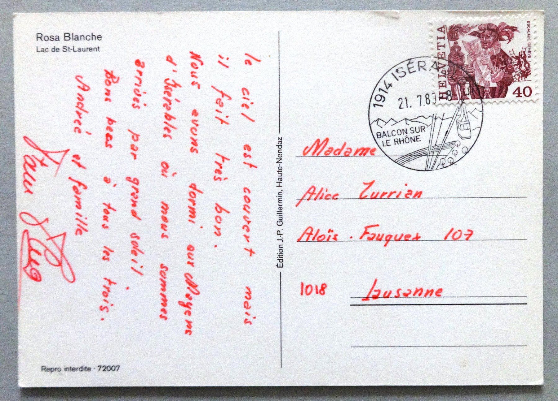 Cartes postales: Rosa-Blanche, Lac de St-Laurent – D'occasion à Fétigny par Billy2miny 1