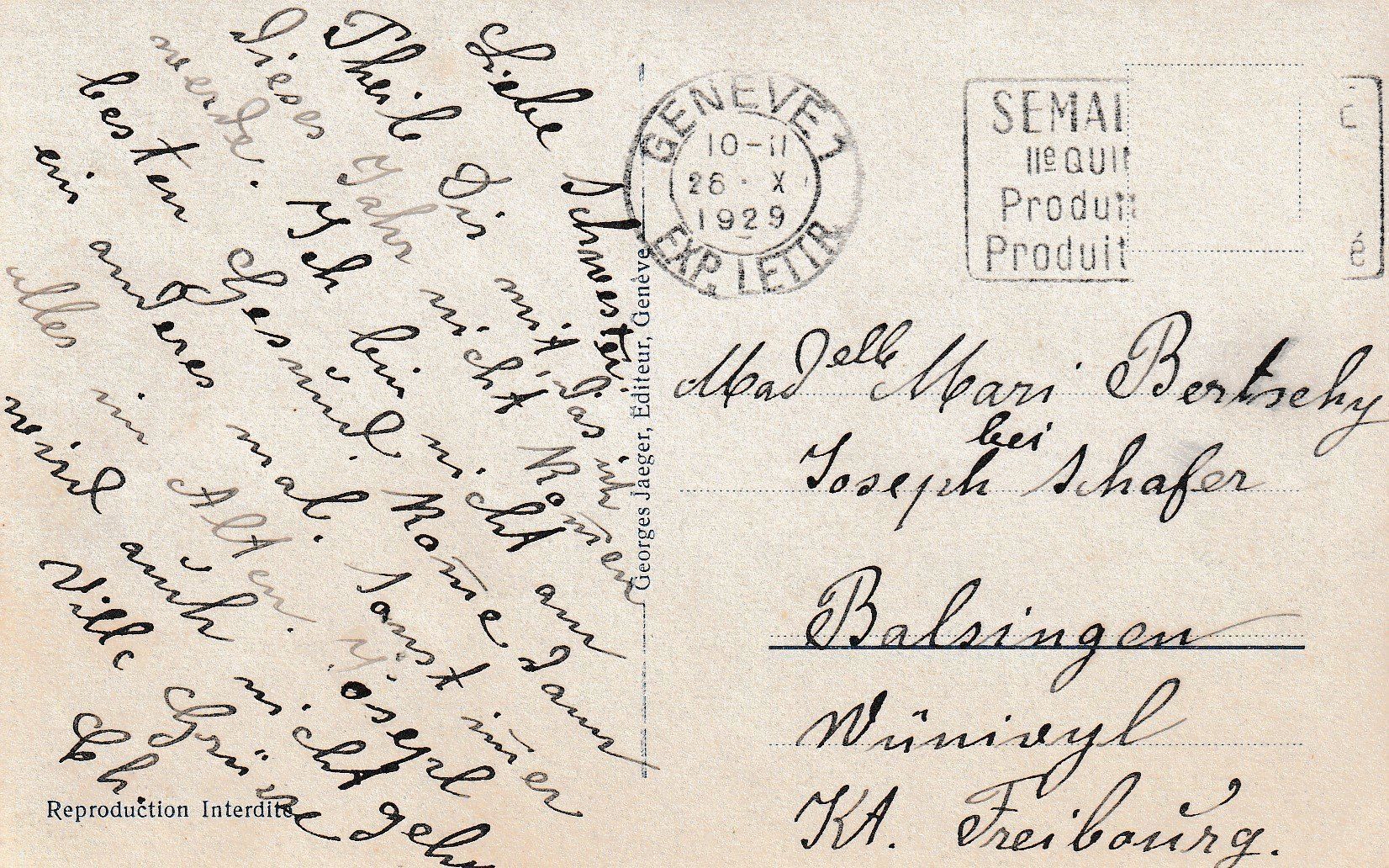 Cartoline postali: AK Genève gel. 26.10.1929 – Usato da Fribourg venduto da schnalla92 1