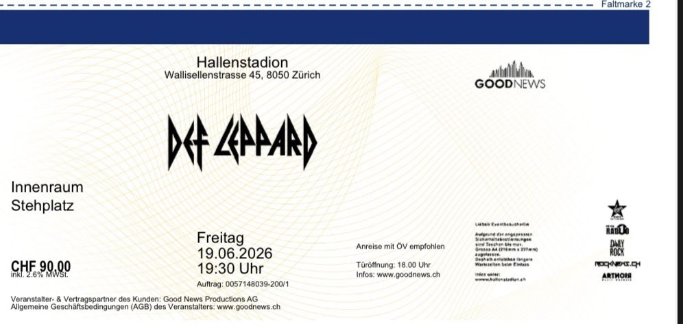 Tickets: Def Leppard – Neu (gemäss Beschreibung) aus Baden von vik_yqn2
