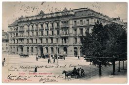 Zürich, Schweiz. Kreditanstalt, Pferdekutschen gelaufen 1904