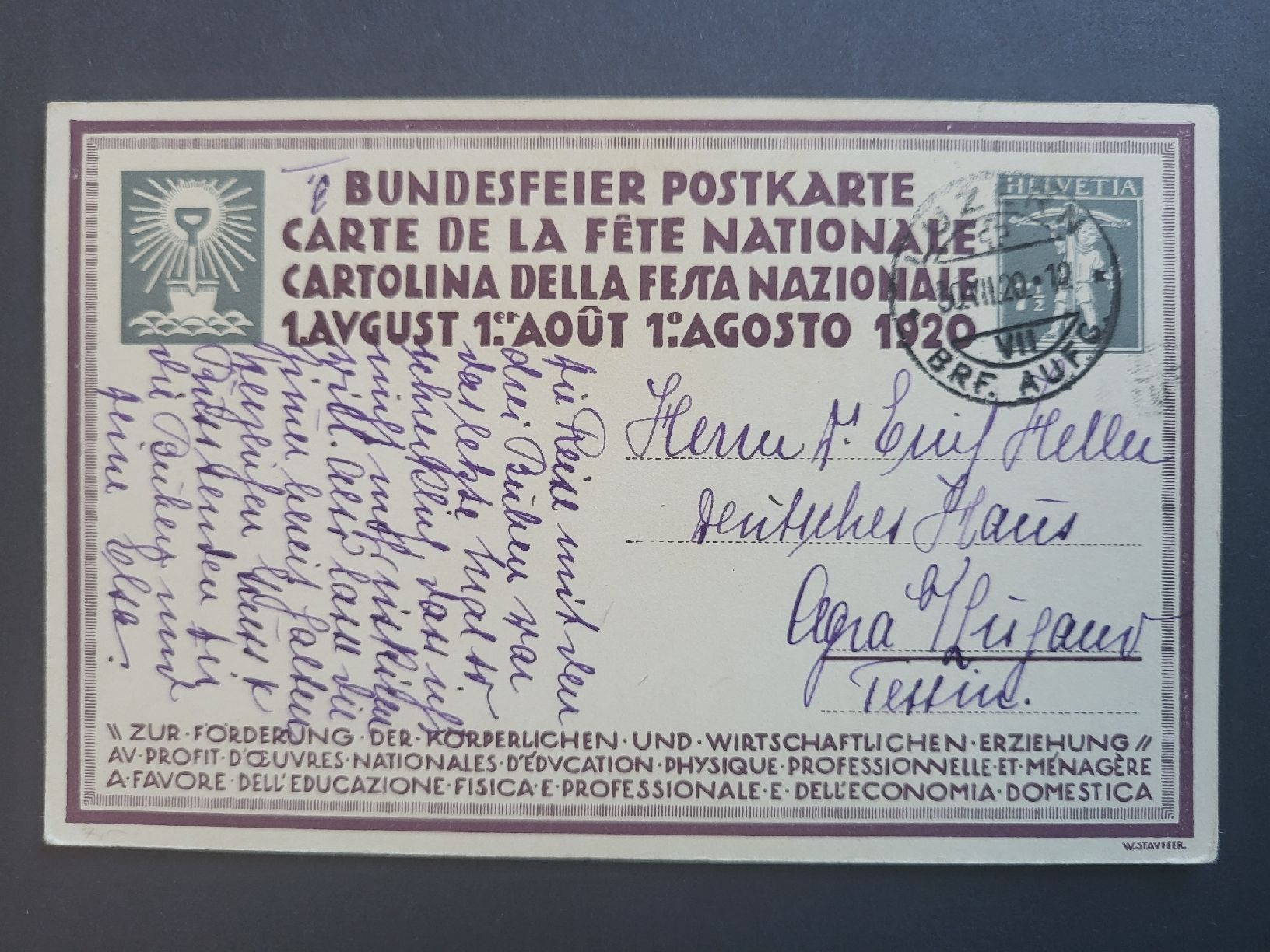 Tutti i francobolli: 1920, Bundesfeier-Postkarte Nr. 29 – Usato da stäfa venduto da brandy66 1