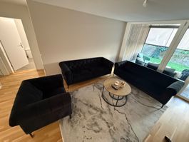 Sofa und Sessel Set Samt schwarz gebraucht guter Zustand