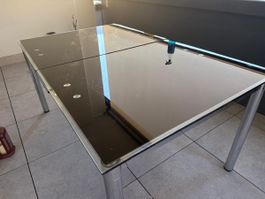 Ausziehtisch aus Glas (165cm/215cm), Metall-Gestell 