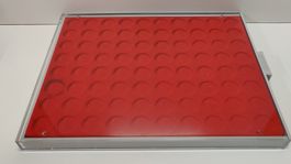 Münz-Kassette Lindner 80 Fächer rot, gebraucht (L38-9)