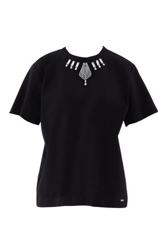 GIZIA SPORT Black Tshirt with Embroidered Collar