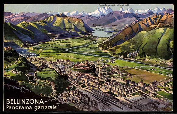 Cartoline postali: AK Bellinzona, Panorama generale – Usato da Berlin venduto da bartko-reher