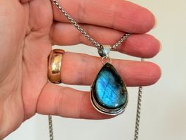 Collier Labradorite Goutte Argent Magnifique!