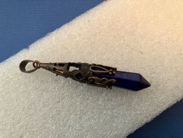 Anhänger mit Schmuckstein blau, bronzefarbene Einfassung