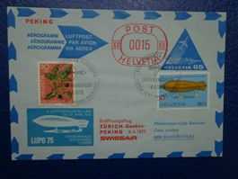 Brief 1975 FLUGPOST Zurich-Genf-Péking-Shangai mit PJ
