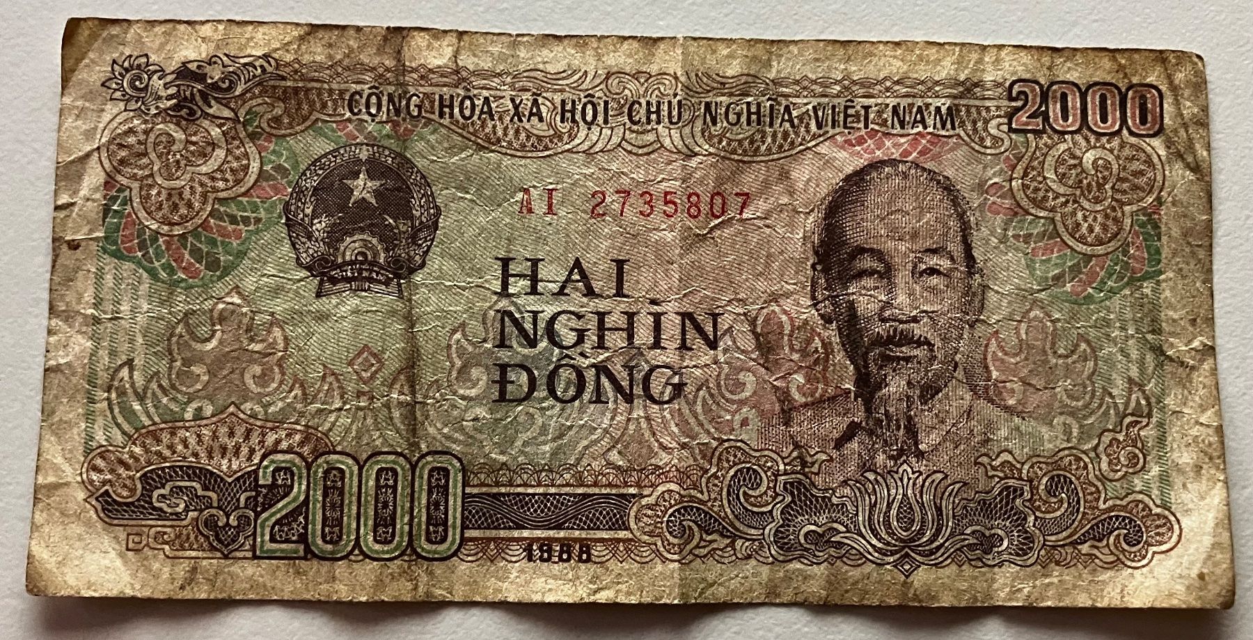 Banconote: Vietnam 2000 Dong 1988 – Usato da Algetshausen venduto da Carrhard