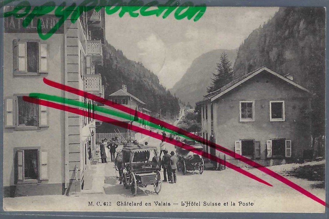 Cartoline postali: Châtelard. L'Hotel Suisse et la Poste. – Usato da Horw venduto da SwissSteamMemories