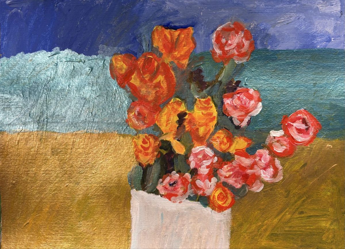 Dipinti: Gemälde Blumenstrauss mit Rosen abstrakt – Nuovo e nell'imballaggio originale da Niederglatt ZH venduto da Sils-Maria