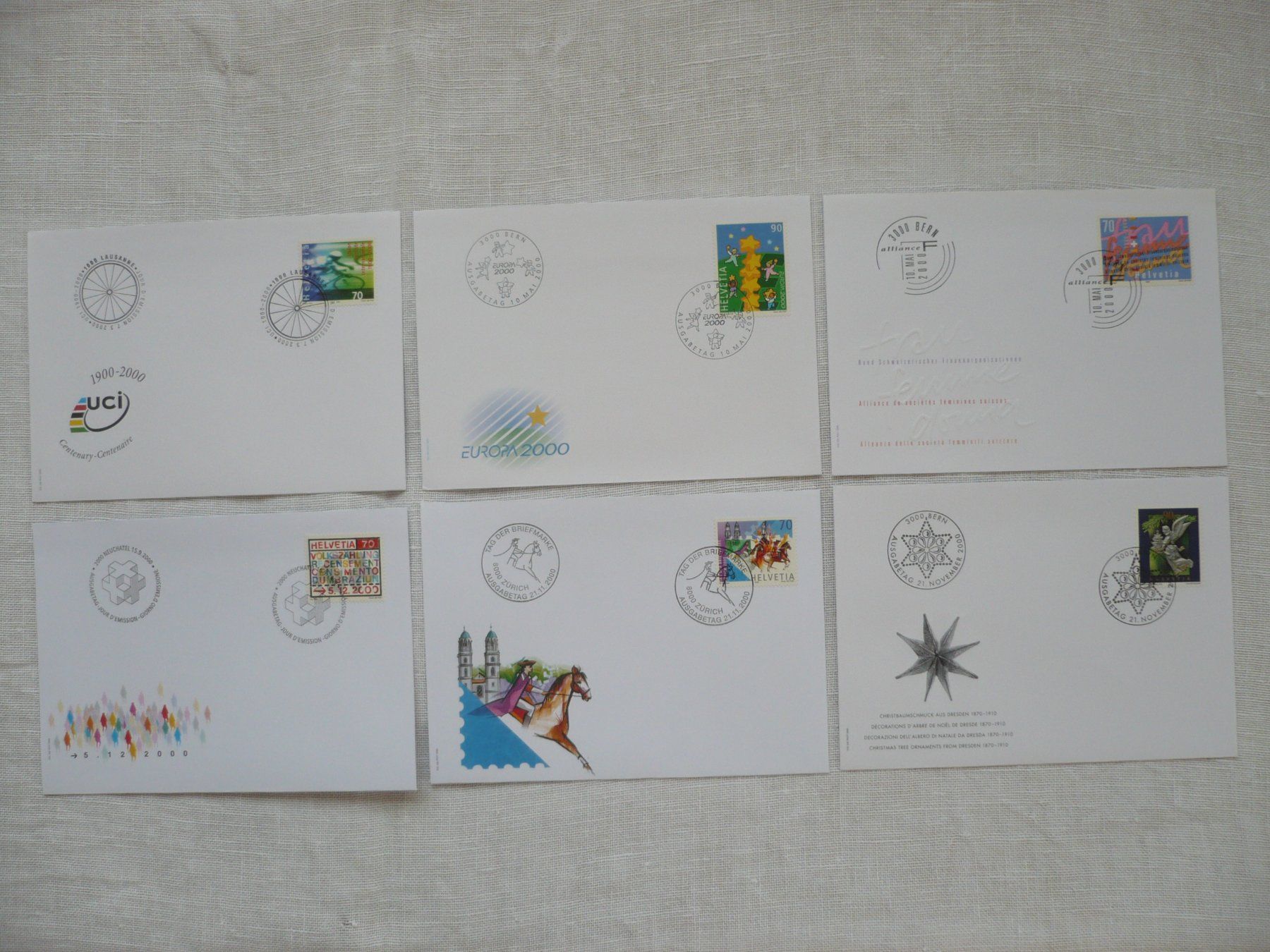 Tutti i francobolli: 2000 6 FDC SBK 989, 996, 997, 1005, 1013, 1014 – Usato da Zürich venduto da saltandpepper008