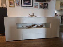 White Sideboard with display compartment L180cm W40cm H76cm