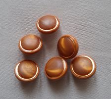 6x Knöpfe braun / orange mit Goldrand, 15 mm.