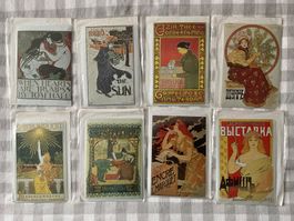 8 AK Jugendstil Kunstkarten in Postkartenformat auf Email