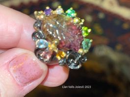 +8cts Watermelon Tourmaline & Gems SS925 & Gold Vermeil Ring