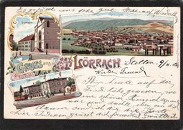 Lithografie : Gruss aus Lörrach , gel. 1904 Riehen-Burgdorf
