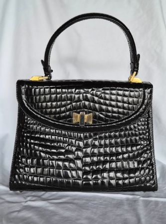 Vintage Enny Leder-Handtasche mit Krokoprägung