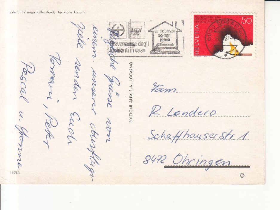 Cartoline postali: Brissago 1984 – Usato da Bürglen TG venduto da StampGraf 1